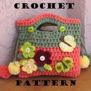 Girls Bag / Purse with Flowers Butterfly and Pom Pom, Crochet Pattern PDF,Easy, Great for Beginners, Pattern No. 9